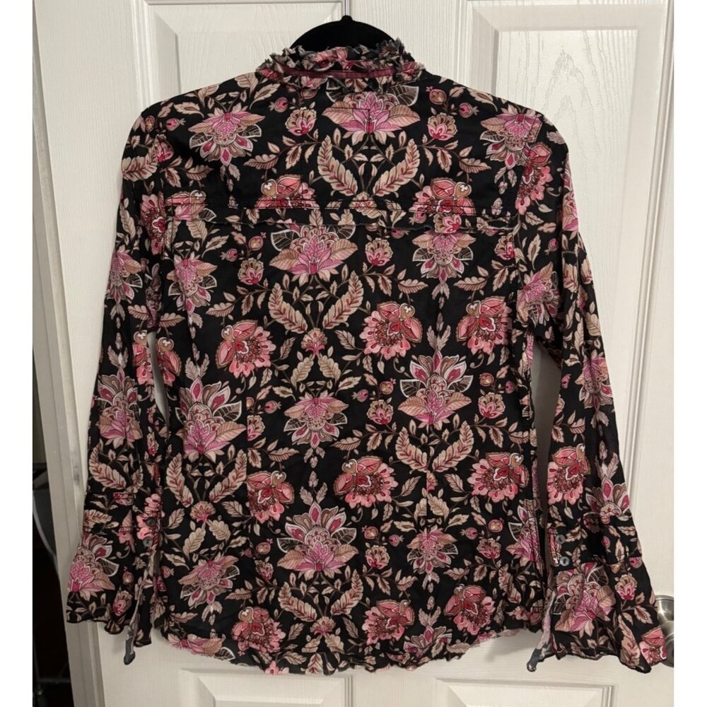Cino |‎ Black Red Pink Floral Ruffle Blouse 109108 Sundance BMLT Sz S - Picture 2 of 8